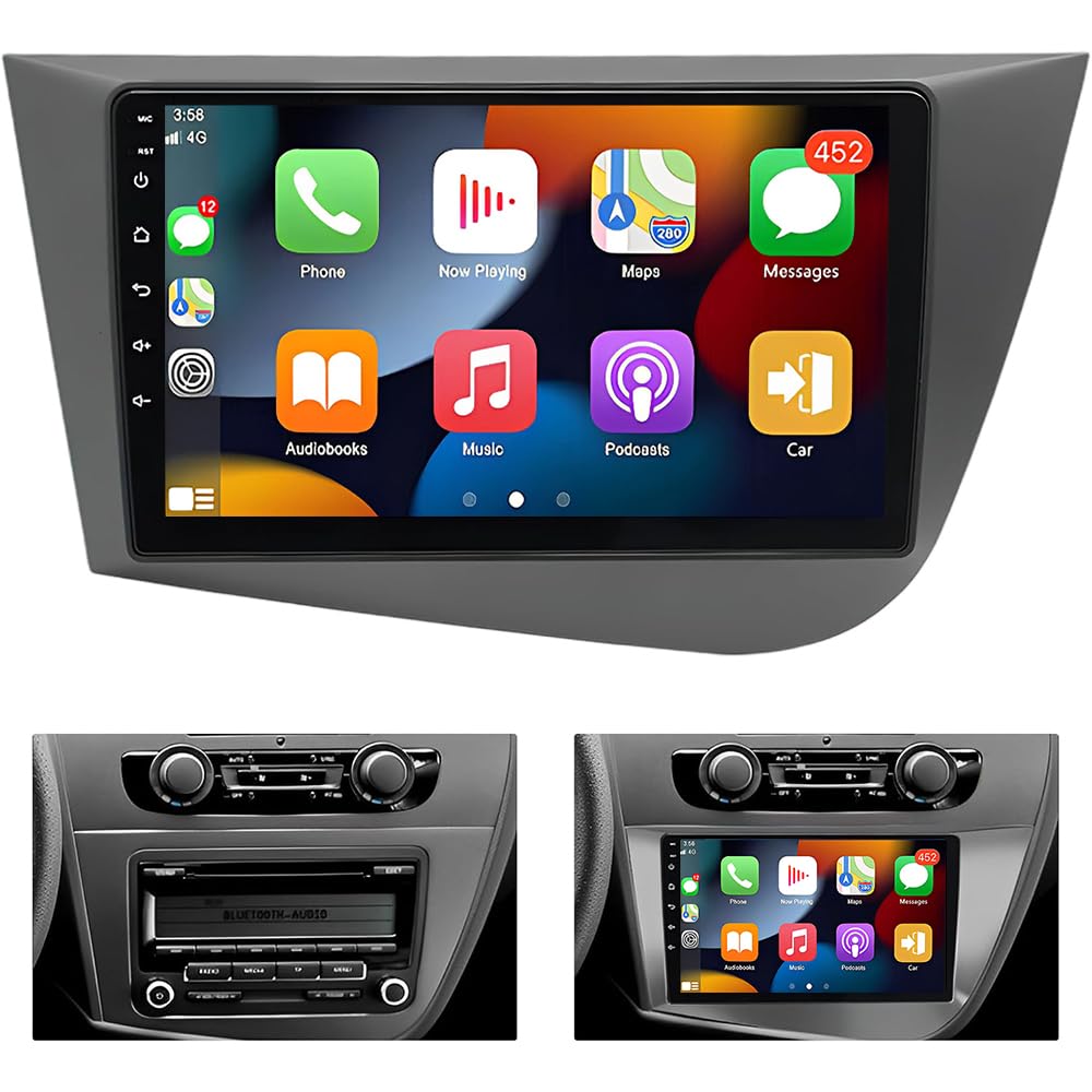 9"Android 14 Doppio Din Autoradio per Seat Leon 2005-2013, 4+64G Touchscreen Autoradio con Wireless Carplay Android Auto DAB Radio 8 Core con GPS WiFi FM/RDS 32EQ Rückfahrkamera SWC