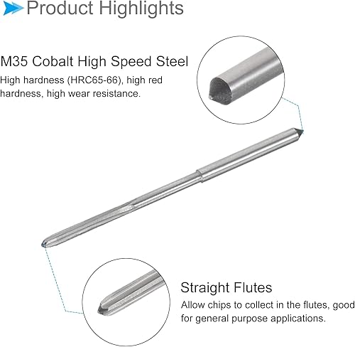 Vista 5 de Escariadores de portabrocas de máquina, precisión D4 de 0.063 in de diámetro, precisión D4, corte de flautas rectas de acero cobalto M35
