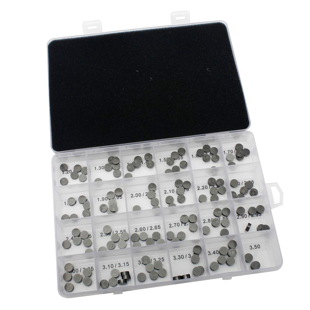 TARAZON 141pcs 7,48mm Valve Shim Ventileinstellplättchen 1.20MM-3.50MM für Honda CRF150R CRF250R CRF250X CBR1100XX CBR900RR CBR929RR CBR954RR Gold Wing GL1800 Interceptor ST 1100 1300 VF750C NRX1800