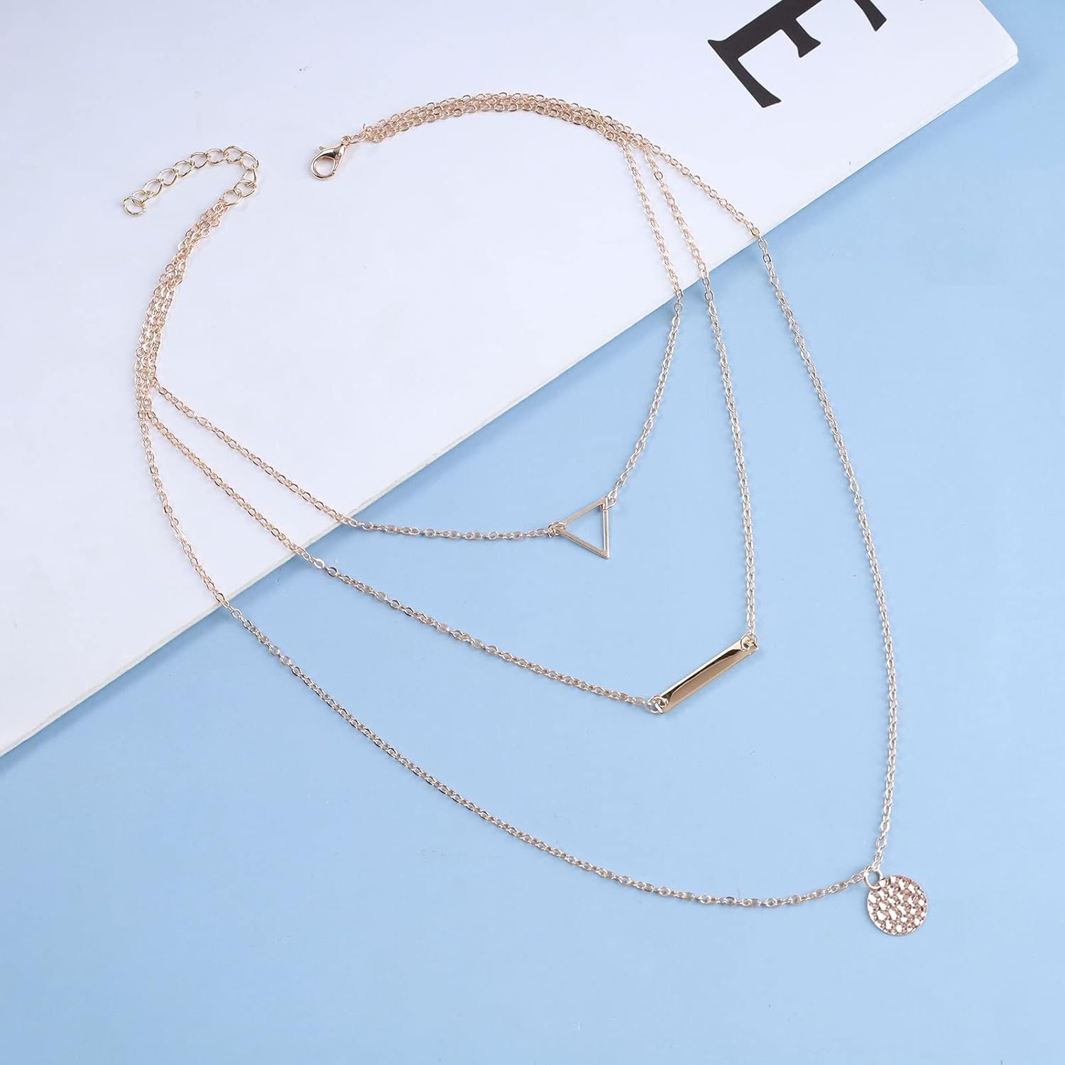 Andelaisi Layered Disc Coin Choker Necklace Gold Coin Pendant Necklace Vintage Triangle Necklace Multilayer Horizontal Bar Chain Necklace Jewelry for Women - Image 4