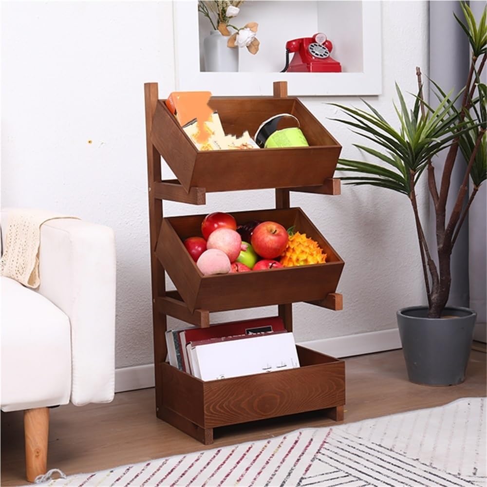 Sturdy Solid Wood Storage Shelf, Fruit Stands for Kitchen, Multifunctional Floor Storage Rack, Suitable for Bedroom, Kitchen, Living Room(Light Brown,29.9in)