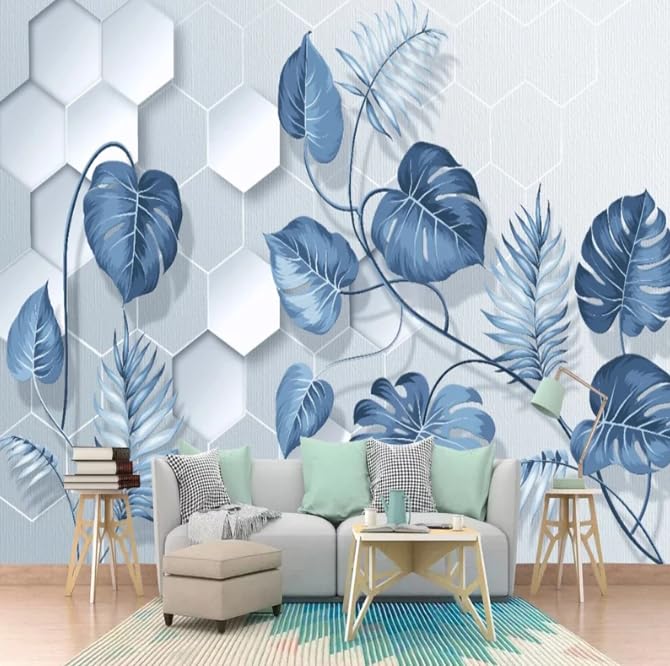 Papier peint européen 3D bleu pour sublimer les murs d'un salon moderne