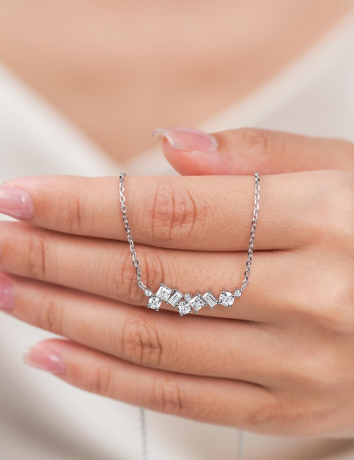 IMOLOVE Emerald cut Moissanite necklace for Women, Trendy Elegant Dainty Necklace for Women, 1 Carat Womens Dainty Necklace for Women 925 Sterling Silver with 18K White Gold Plated - Image 3
