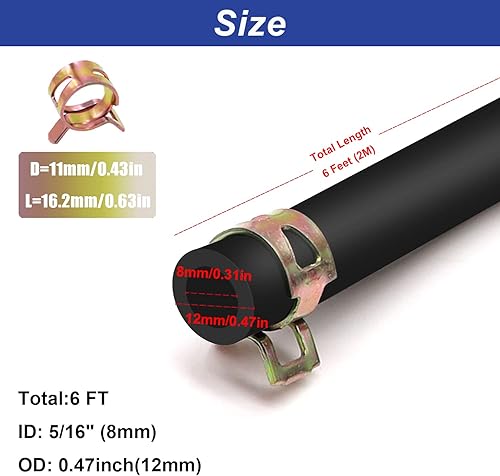 Miniatura 26 de Tnisesm Línea de manguera de combustible de 4 tamaños, 3/8 pulgadas, 5/16 pulgadas, 1/4 pulgadas, 3/16 pulgadas, manguera de tubo de combustible