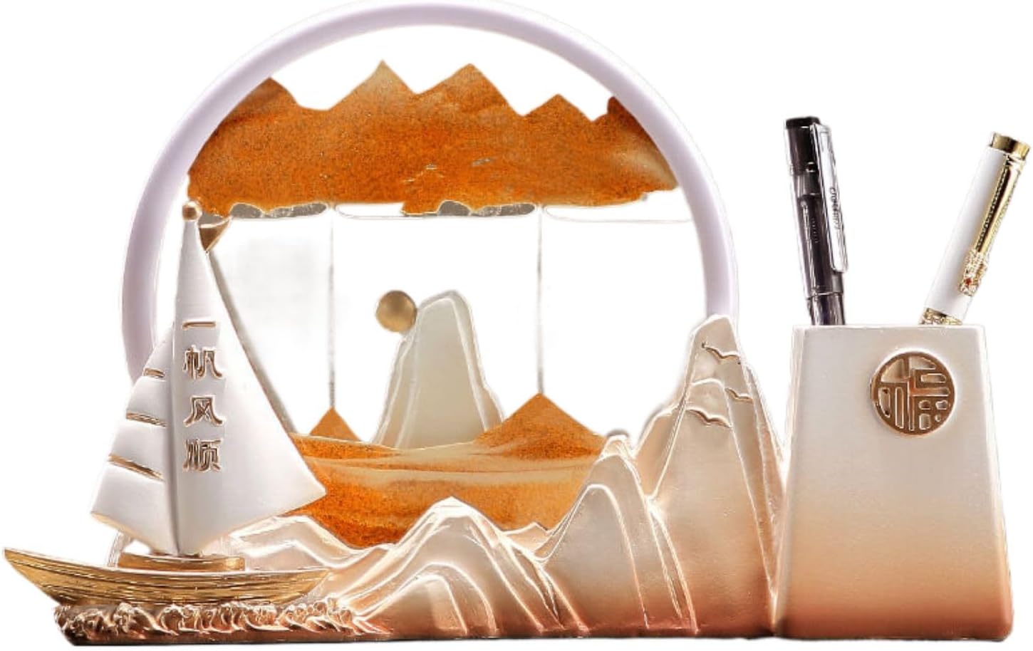 办公书房倒流家居新中式玄关客厅流沙摆件 Feng Shui Home Office Decor Chinese Gifts 笔筒树脂工艺品装饰 7657