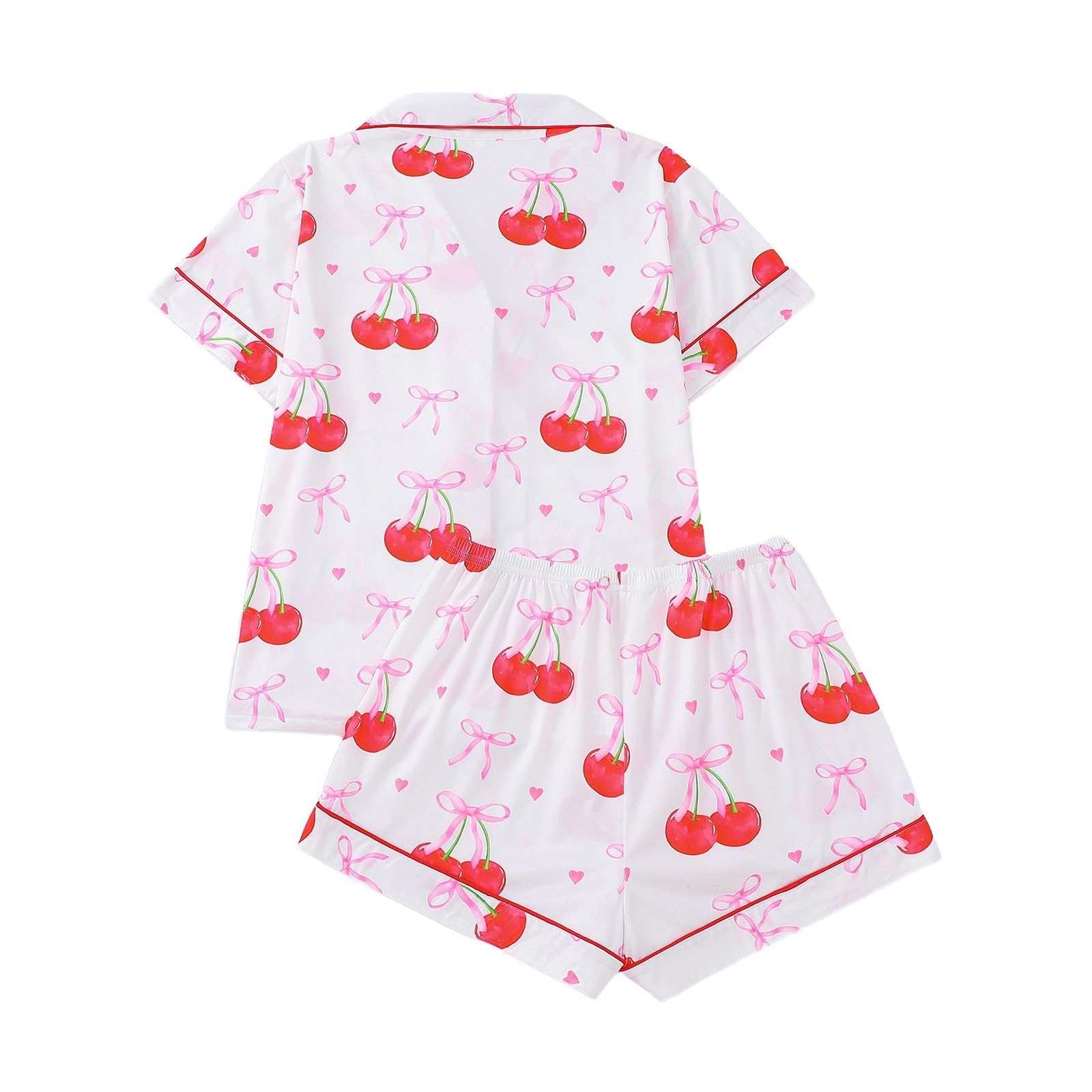 Bequeme, locker sitzende Schlafshorts mit Kirschmuster, Loungewear-, Homewear, weiches, lässiges Zweiteiler-Outfit
