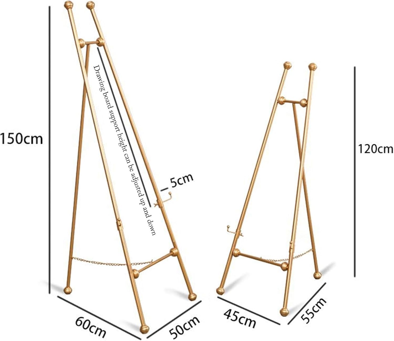 Adjustable Portable Gold Metal Easel Stand - 120/150cm Tall Folding Display for Painting, Sketching, Art Presentations - Ideal for Artists & Creatives