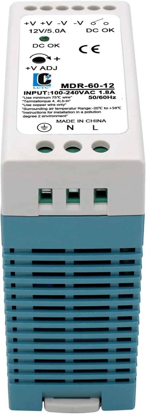 DIN Rail DC 12V Switching Power Supply MDR 60W (Input:100-240VAC,Output:12VDC,50/60HZ) Switch Converter (12V 5A)