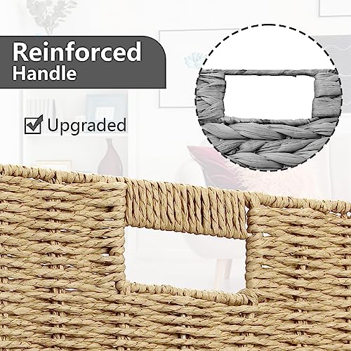 2 Pack Wicker Baskets For Shelves Organizing Or Decor, Graciadeco Hand-Woven Paper Rope Storage Cube Bins Woven, Foldable , 12 * 12 * 12 Inches,Khaki #TOP2