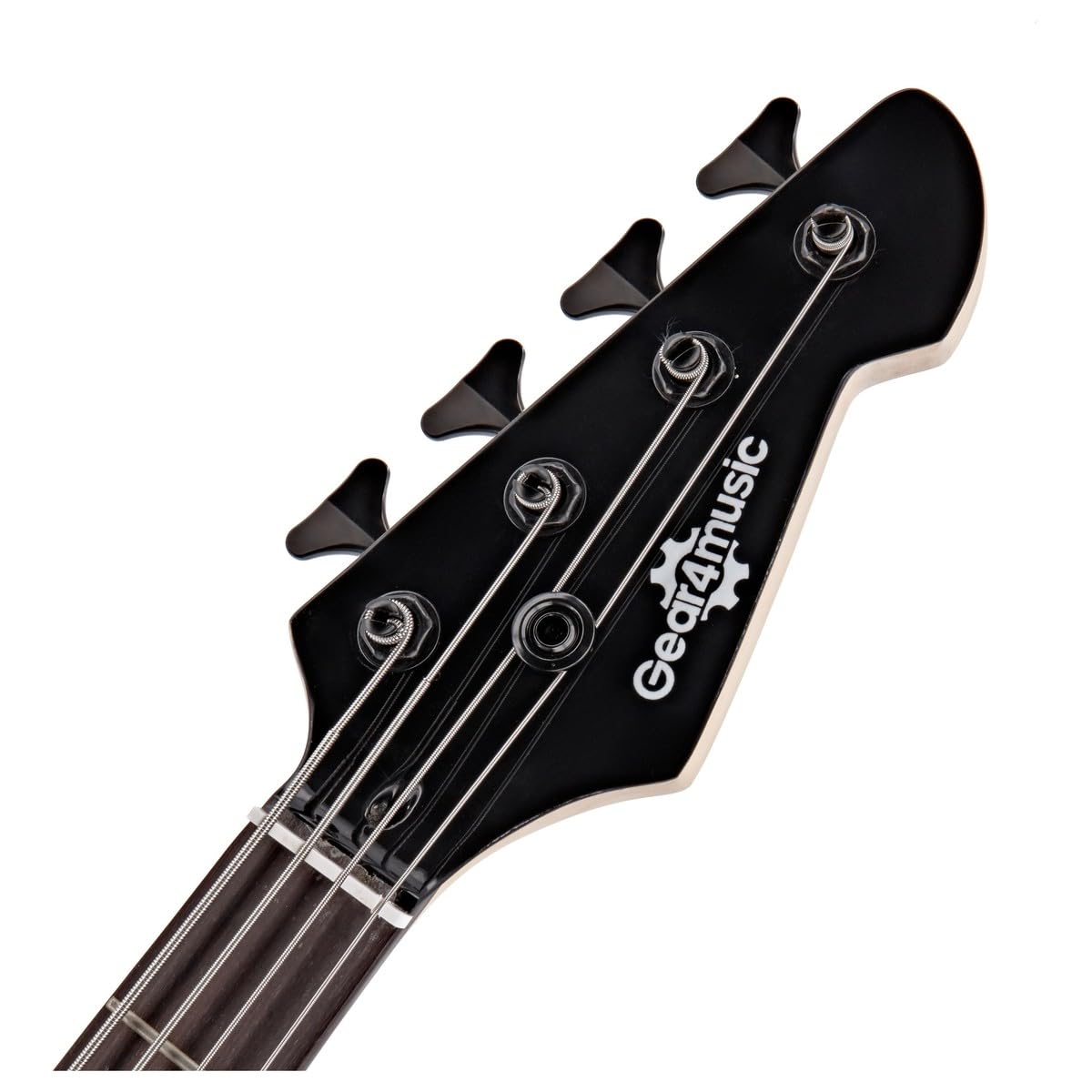 Basso Harlem Z di Gear4music, Trans Black | Corpo Leggero in Paulonia dal Suono Ricco, Forma Z Sorprendente in Finitura Nera, Due Pickup Humbucker, Custodia Inclusa