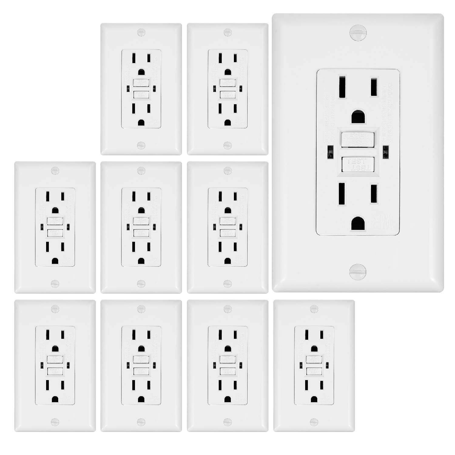 GFCI White Outlet Receptacle, Weather Resistant GFCI Outlet 20 Amp/125-Volt, Self-Test Function with