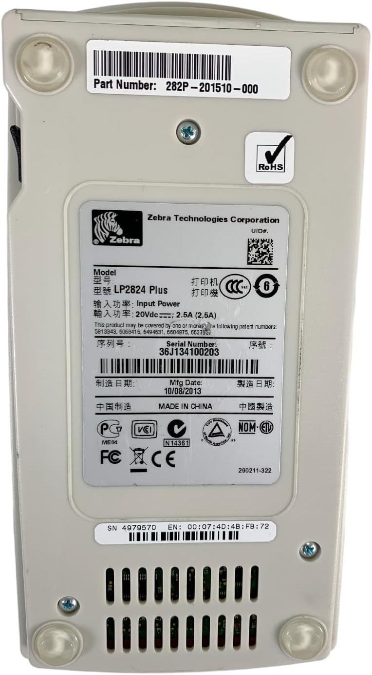 Zebra LP2824 Plus Direct Thermal Label Printer Ethernet USB 282P-201510-000, Bundle with AC Adapter (Renewed)