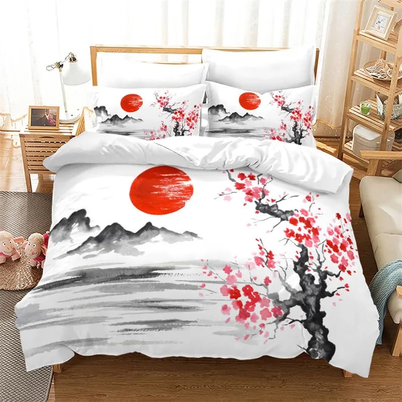 Housse de couette 240x260 style japonais réversible avec 2 taies