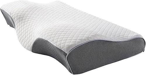 Miniatura 6 de Almohada de espuma viscoelástica contorneada, funda acolchada, diseño ergonómico, blanco y gris (pulgadas, 23.62, 11.81, King)