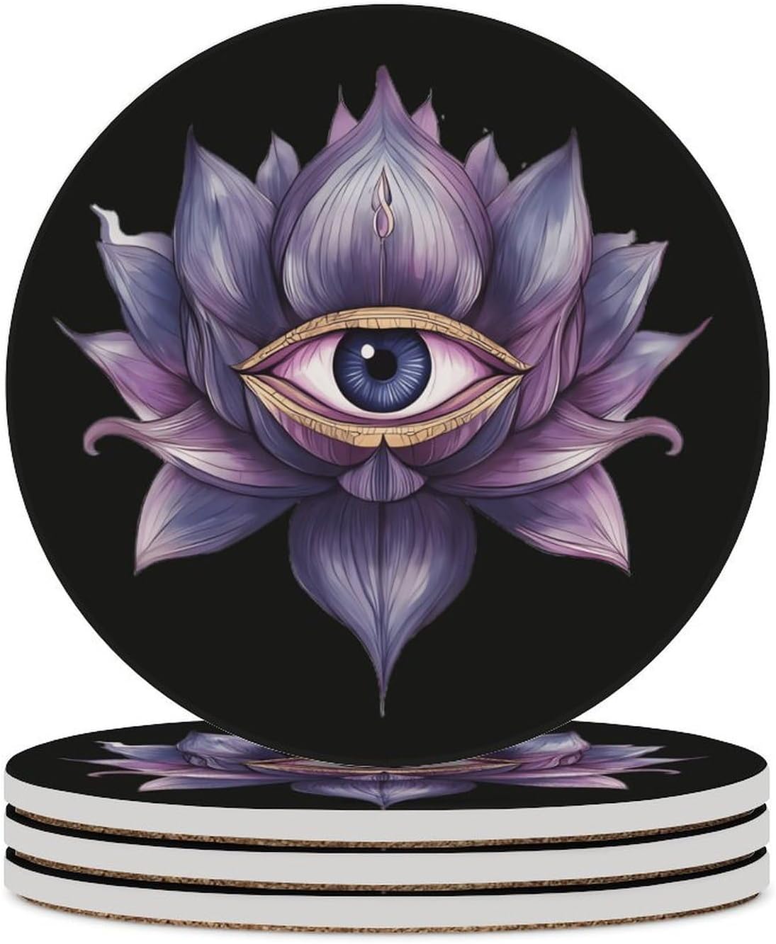 Evil Eyes Flower Round Ceramic Coasters for Drinks Absorbent Cup Holder Tabletop Protector with Cork Base