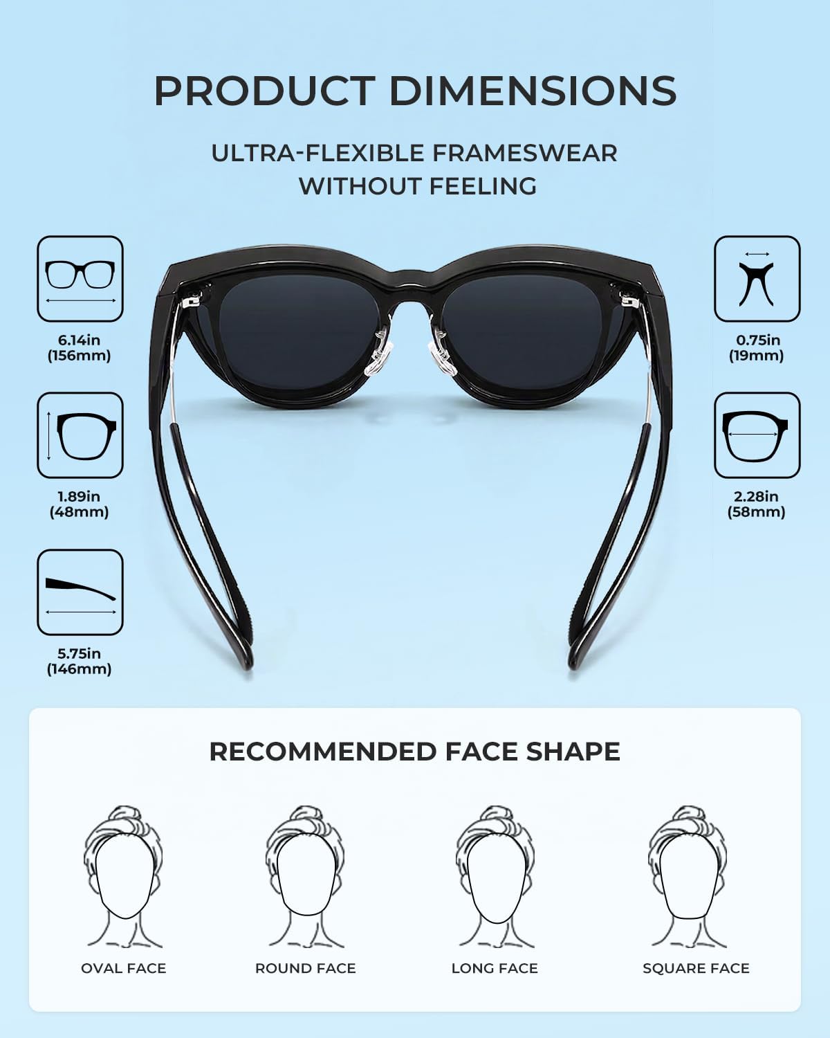 LOHO Polarized Sunglasses Over Glasses Women Men, 5.8 in Wide 2.28 in Height Oversized Sunglasses to Fit Over Glasses, UV400