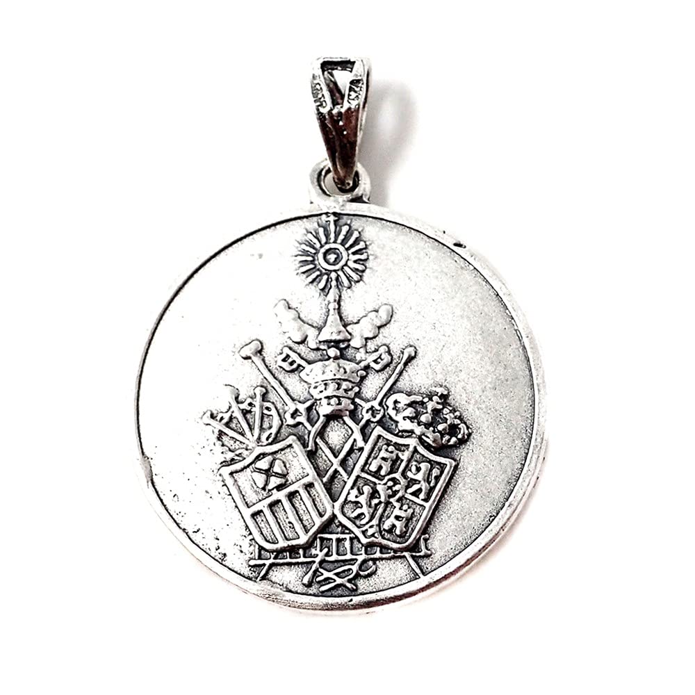 Medalla Cristo Archicofradía Sacramental Pasión plata Ley 925m maciza 24 mm. escudo doble cara Hermandad Sevilla