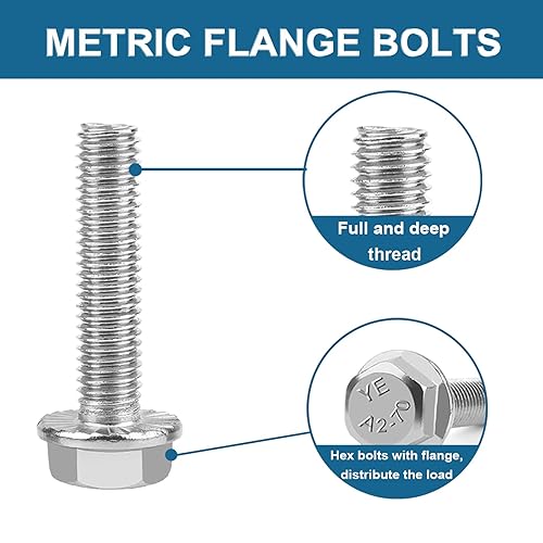 Miniatura 4 de Juego surtido de pernos de brida de acero inoxidable M8 con tapa hexagonal M8, tornillos, tuercas y arandelas, M8-1.25 x 122025301.378 in, estuche