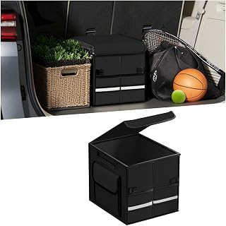 Car Trunk Organizer, Collapsible Multi Compartment Waterproof Sturdy Vehicle Trunk Container Box, Sturdy Automotive Interior Storage Organization, Universal for SUV Caravan Truck (Black)