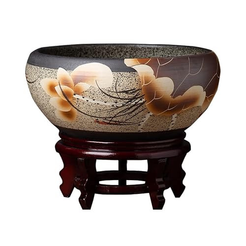 asdchZen Outdoor Indoor Garden Plant Pots Carved High Temperature Ceramic Flower Pot Bottomless Hole Hydroponic Plant Lotus Pot Simple Decorative Goldfish Tank Flower Pots With Drainag,High base