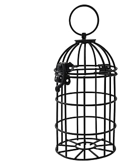 Zeqeey Stainless Steel Small Fat Ball Hanging Bird Feeder with Flip Top Lid Iron Hook Chain for Shrub Fence Outdoor Garden Feeding of Little Blue Tits Finches Robins Dunnocks Sparrows, Black