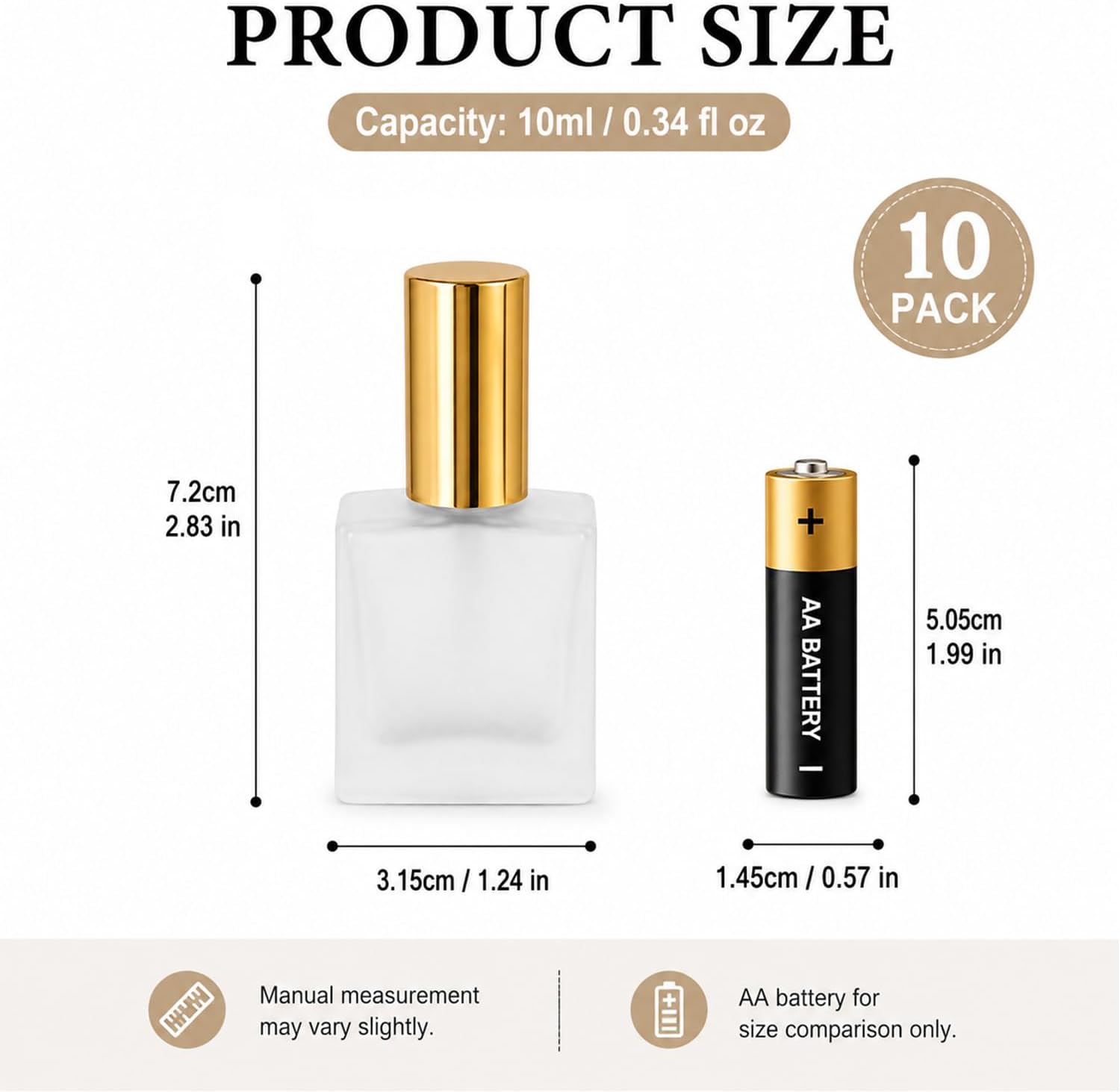 10 Pack 10ml Frosted Glass Perfume Spray Bottles Refillable Fine Mist Atomizer with Gold Sprayer Empty Travel Perfume Bottles for Essential Oils, Cologne & DIY Fragrance