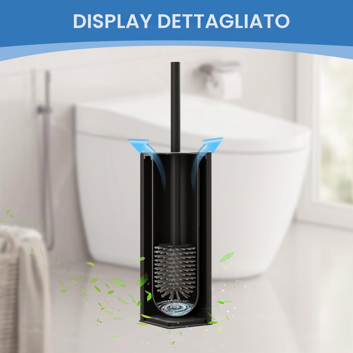 BGL Scopino e supporto per WC, porta scopino in silicone con 2 testine, spazzola quadrata in alluminio per la pulizia del bagno