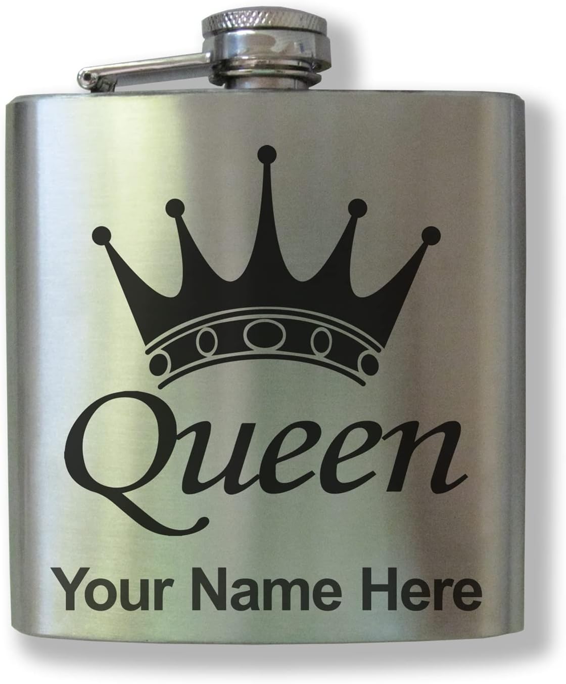 6oz Stainless Steel Flask, Queen Crown, Personalized Engraving Included (Stainless Steel Finish)