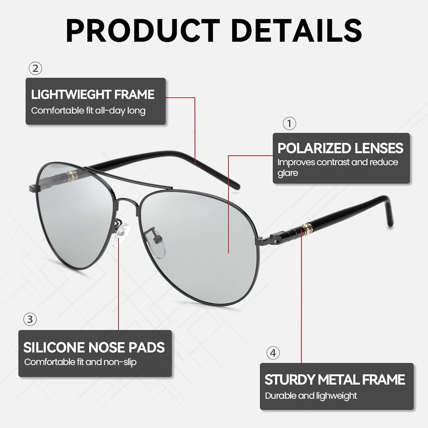 SIPHEW Aviator Light Tinted Driving Glasses for Women Men,Anti Glare Polarized Grey Lightly Tinted Sunglasses for Dawn/Dusk - Image 3