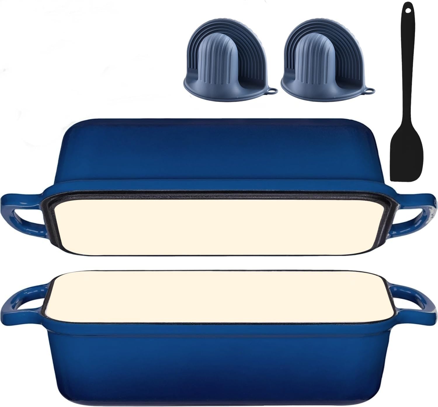 11x5 Inch Blue Cast Iron Loaf Pan with Lid,Large 5.8 Qt Dutch Oven Bread Sourdough Loaf Pan for Sourdough,Even Heat Distribution Dutch Oven Bread Pan for Homemade Bread, Meatloaf