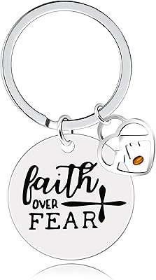 Uloveido Faith Over Fear Keychain with Heart Mountain Mustard Seed Charm Christian Faith Cross Keyring Encouragement Gifts Y1017 (Heart Mountain)