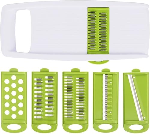 Rehomy Juego de cortadora de mandolina 5 en 1, cortador de verduras, trituradora de juliana, cortador de patatas con 5 cuchillas intercambiables