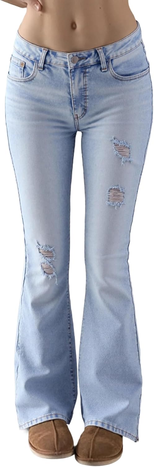 EMMIOL Flared Jeans for Women Stretchy Mid Rised Bootcut 2025 Trendy Fall Sexy Curvy Denim Pants Bell Bottoms