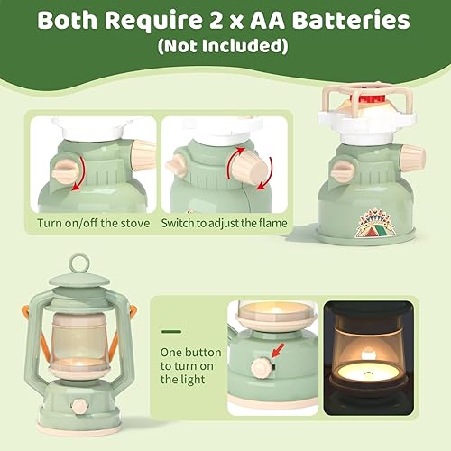 Miniatura 3 de Juego de juguetes de campamento para niños, kit de exploración de juego de simulación con juguetes de comida, lámpara de aceite, estufa,