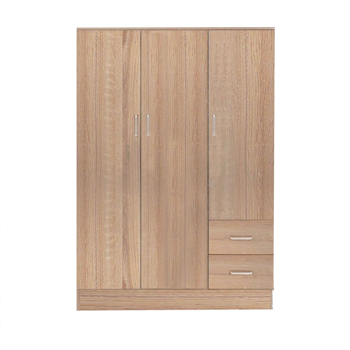Bissolo Casa Armadio Multiuso Rovere 120x50x170 cm con 3 Ante e 2 Cassetti, Mobile con Tubi Appendiabiti in Laminato, Armadio per Camera da Letto, Ripostiglio e Garage