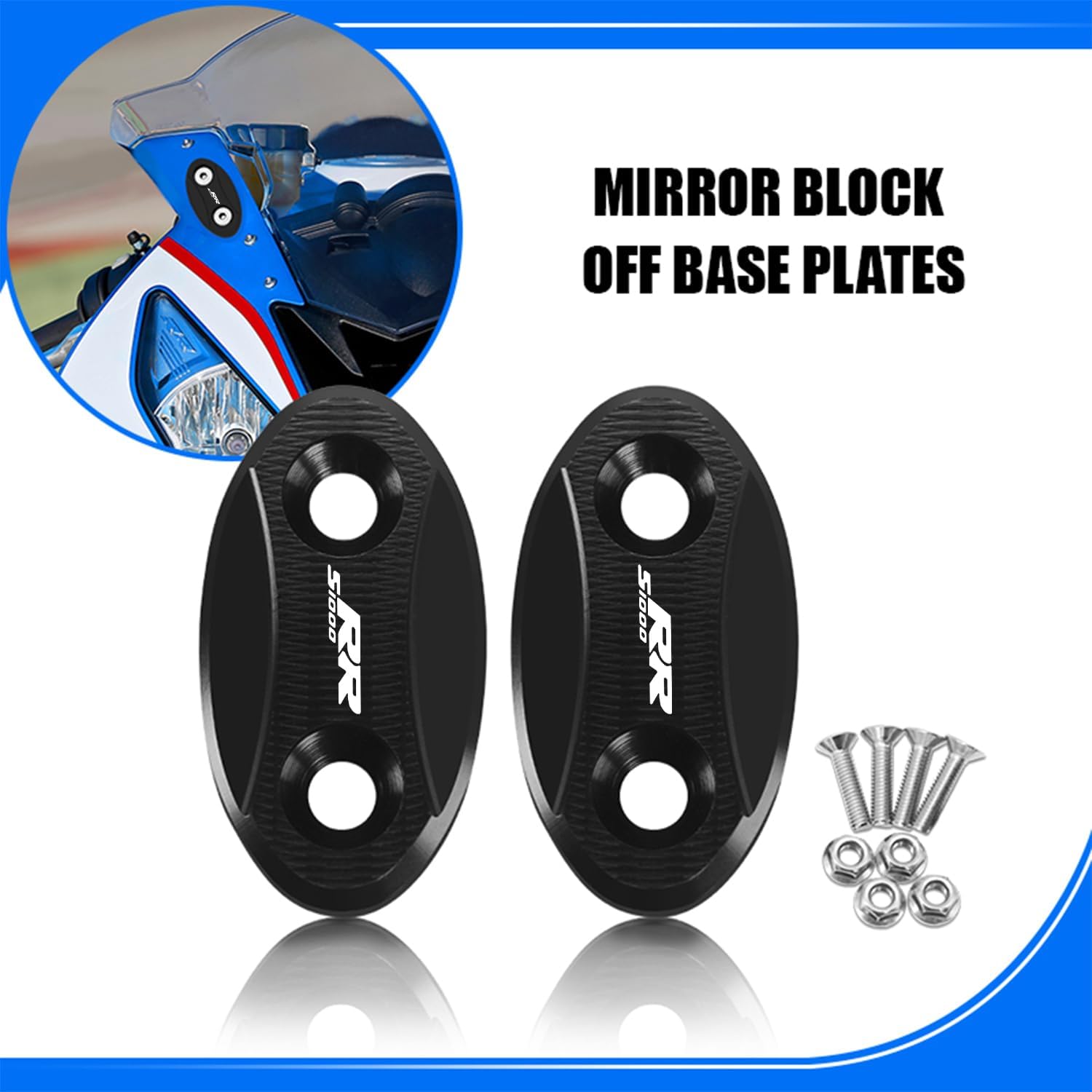 MFGZD Mirror Block Off Base Plates,2 PCS Black CNC Aluminum Motorcycle Mirror Block Off Plates Compatible With S1000RR 2009-2018