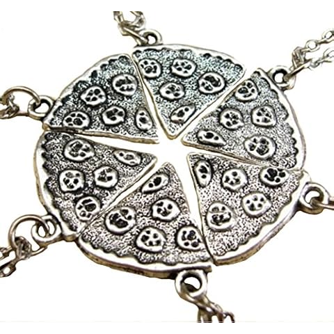 Tomily Charms Antique Silver Color Pizza Slice Pandent Friendship Necklace Set of 6 Cover
