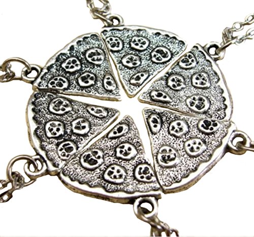 Tomily Charms Antique Silver Color Pizza Slice Pandent Friendship Necklace Set of 6