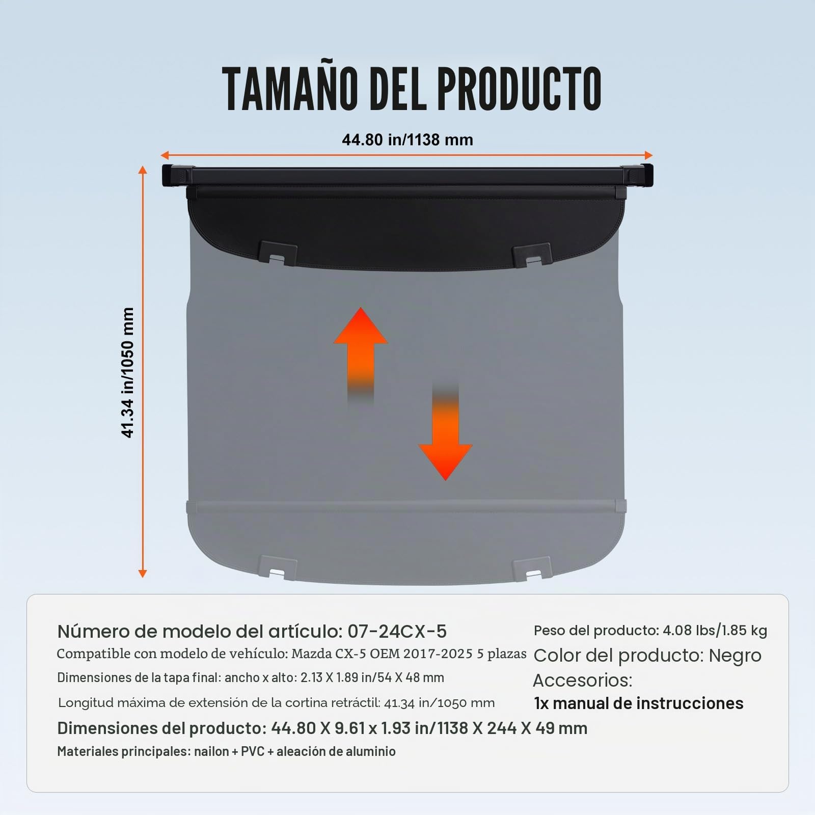 VEVOR Funda de Carga Retráctil Impermeable Mejorada, Protección de Seguridad para Mazda CX-5 2017-2025 5 Plazas, Resistente a los Rayos UV con Aleación de Aluminio, PVC, Textura de Cuero