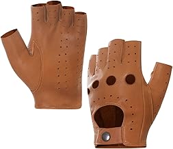 Harssidanzar GM032EU Men's Fingerless Half Finger Leather Driving Gloves Lambskin Unlined Upgrade