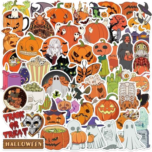 50Pcs Halloween Ghost Pumpkin Vinyl Stickers Horrible Decorative Stickers for Parties Suitable for Children Teens and Adults Ideal for Water Bottles Laptops and Cups (Pumpkin)