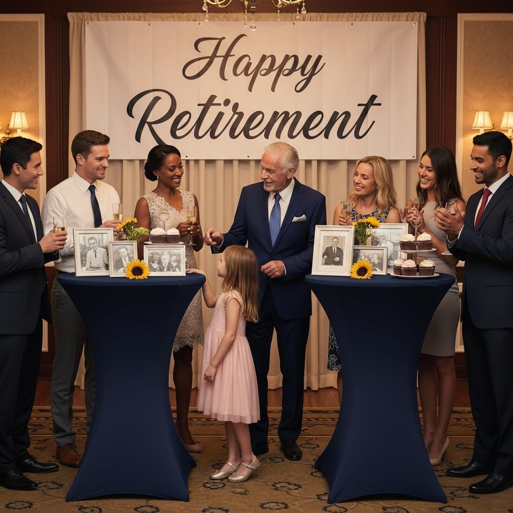 HolidayIdeas Cocktail Table Covers, 6 Pack - Fitted Stretch Spandex Square Corners Cocktail Tablecloths (Navy, Fit for 30"-32" Diameter x 43" Height Tables) Navy 6