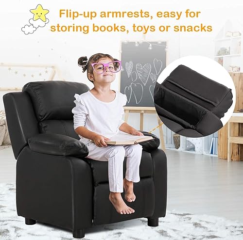 Miniatura 3 de ReunionG Sofá reclinable para niños, sillón de cuero para niños con reposapiés, reposacabezas, silla reclinable de juegos para sala de estar,
