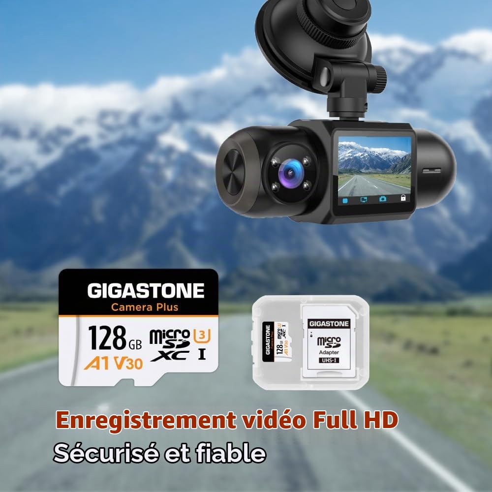 [GIGASTONE] Carte Micro SD 128Go, Camera Plus, GoPro, caméra d'action, caméra de Sport, Haute Vitesse 100 Mo/s, Enregistrement vidéo 4K, Carte mémoire MicroSDXC UHS-I A1 V30 U3 Classe 10