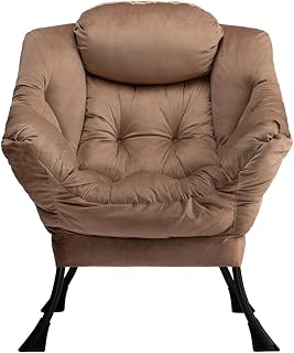 HollyHOME Lazy Chair with Armrest and Side Pocket, Comfy Accent Lounge Chair,Leisure Sofa Armchair for Living Room, Bedroom, Dorm, or Small Spaces, Oversized Reading Sofa Chair,Velvet Taupe Brown