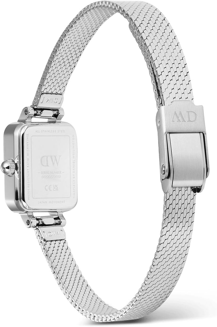Daniel Wellington Quadro Mini Reflection 15.4x18.2mm Silver Watch, Women's Small Wrist Watches with 316L Stainless Steel Mesh Strap