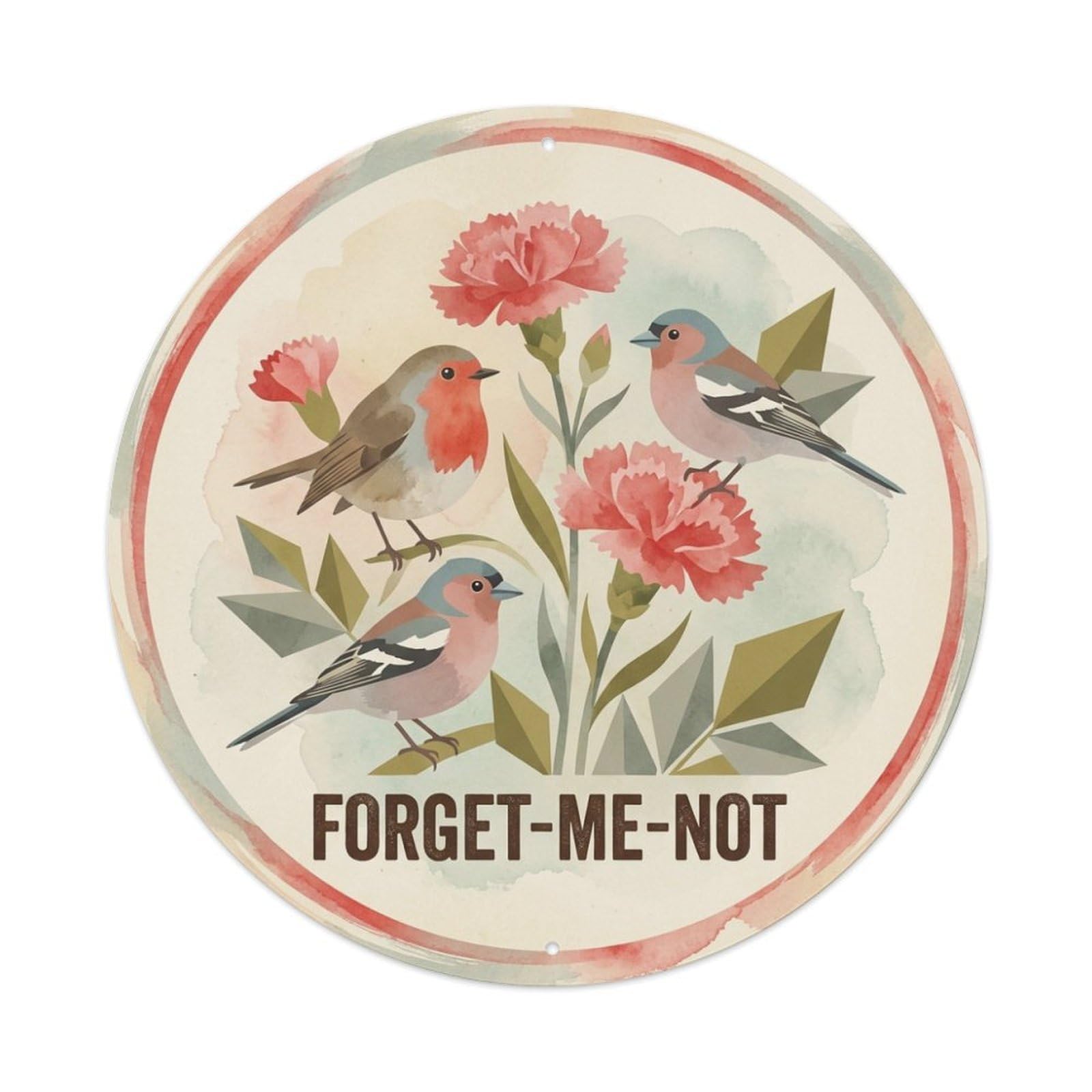 Forget Me Not Watercolor Bird Slogan Carnation Bouquet Metal Tin Sign