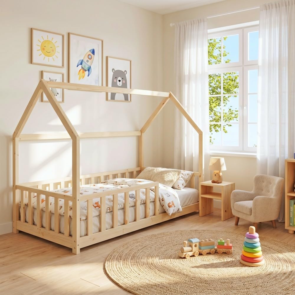 Weber Industries Cama cabaña Kiwi 90 x 190 + 1 somier + Barrera/Natural