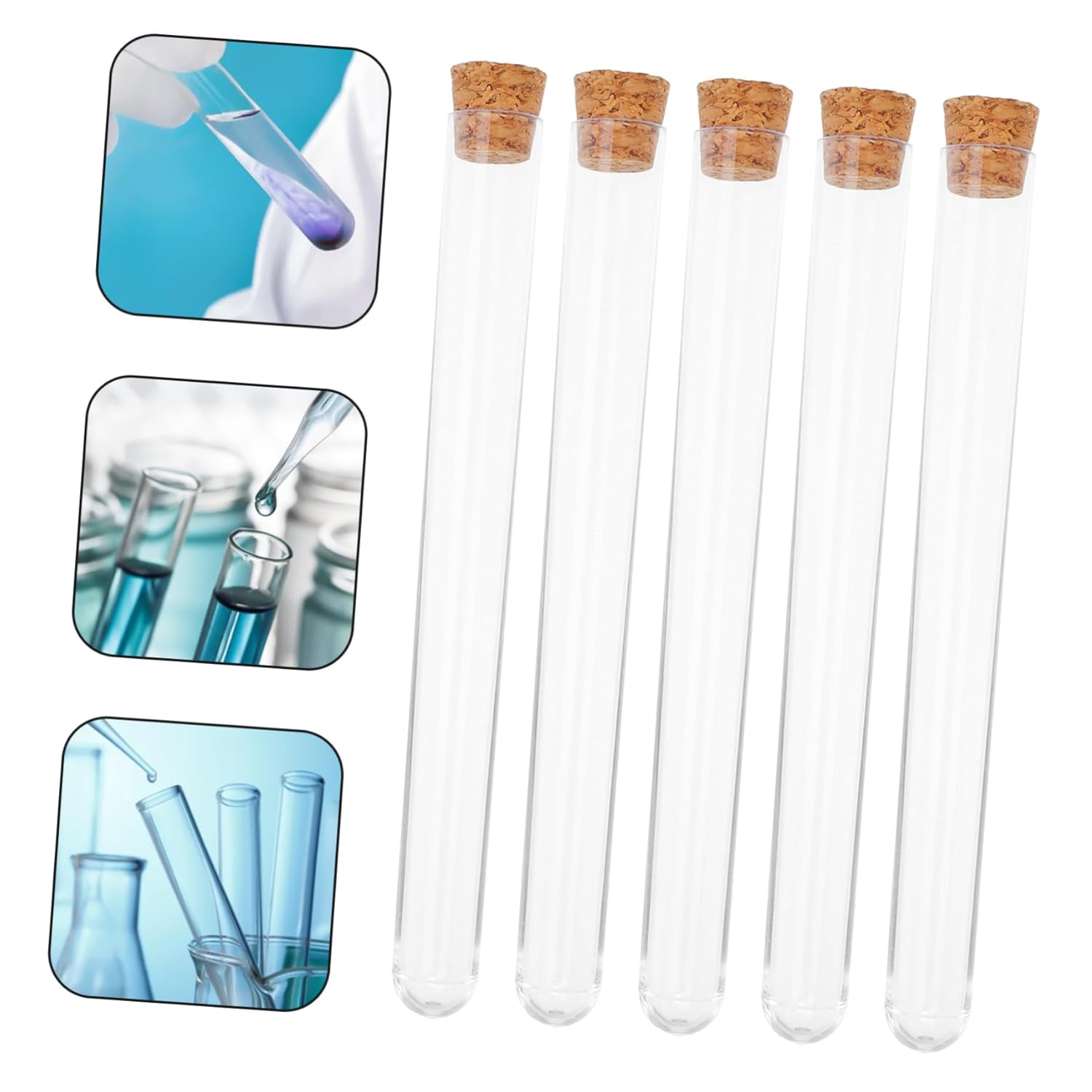 100pcs Clear Plastic Test Tubes with Cork Stoppers for Scientific Experiments Versatile Laboratory Storage Compact for Easy Handling and Use Schools and Institutions