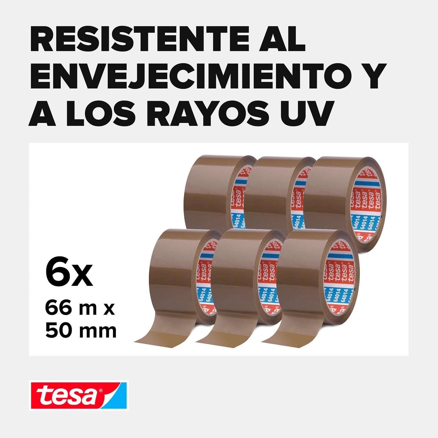 tesa pack - Cinta Adhesiva Universal para Embalar, Sellar y Empaquetar - Resistente al Desgarro y a los Rayos UV - 66 m x 50 mm - Paquete de 6 Rollos - Marrón